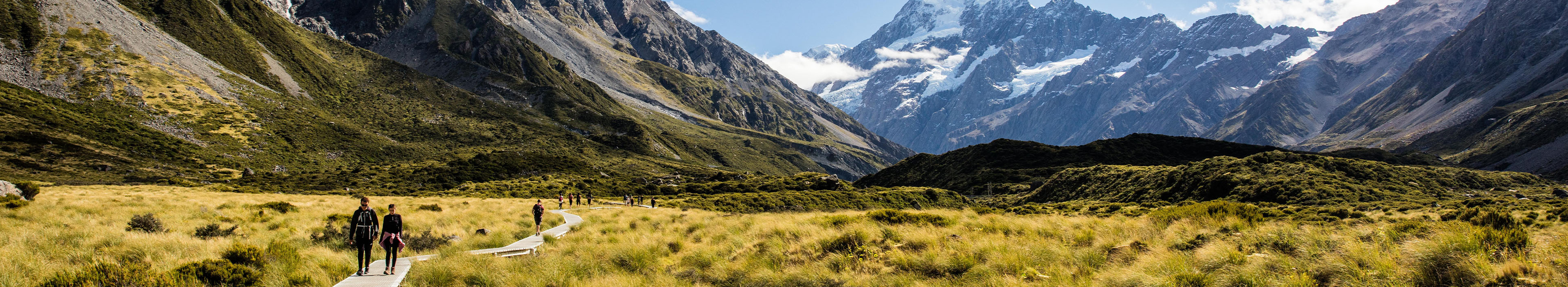 Holzwanderpfad im Mount Cook Nationalpark, in Neuseeland.